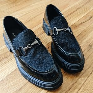 ✨ Black Loafers with Faux Fur & Metal Trim, Brand New